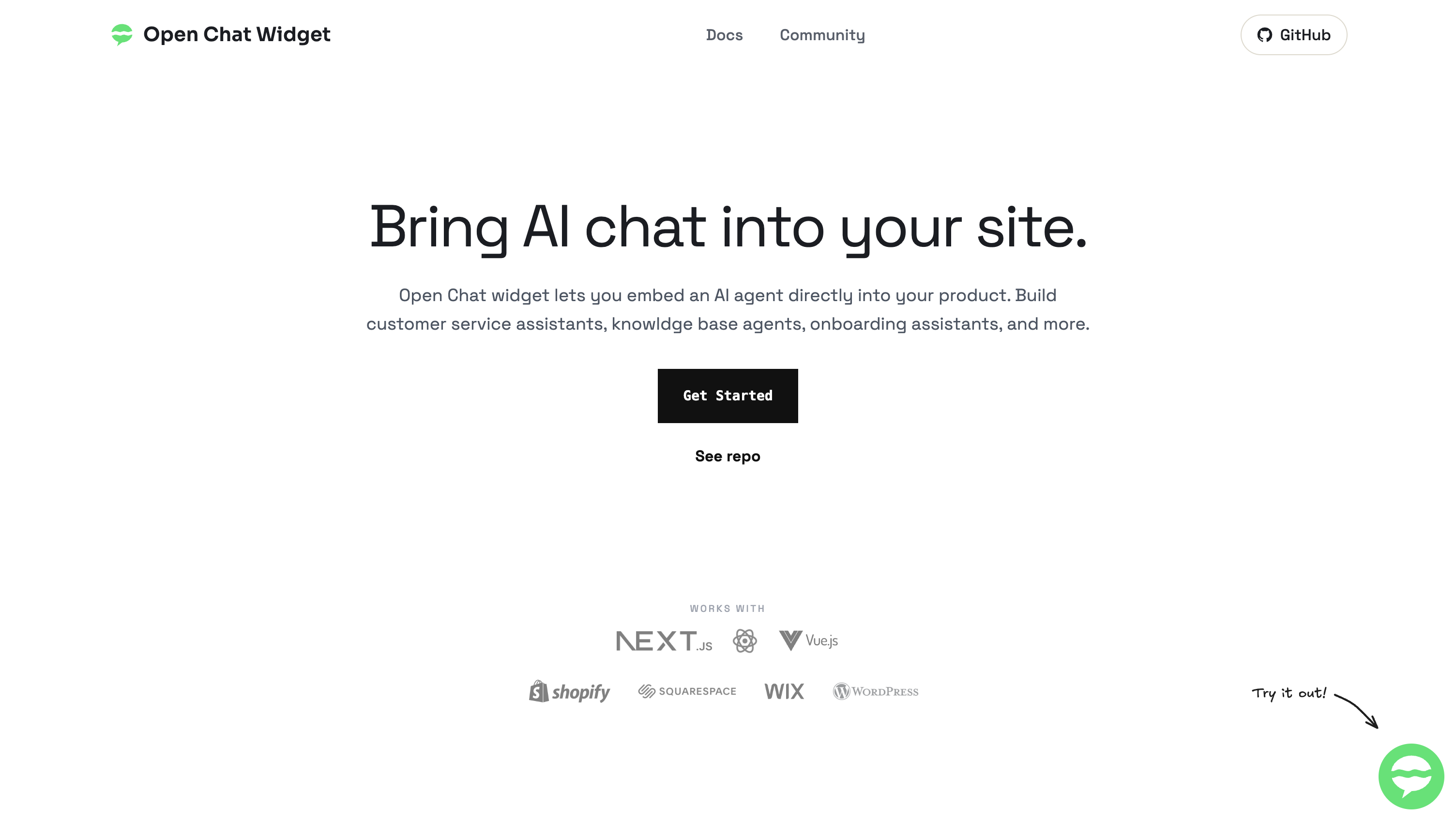 Next.js Landing Page - Open Chat Widget